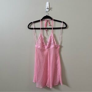La Senza Y2K pink lace mesh babydoll halter neck tie lingerie cami top